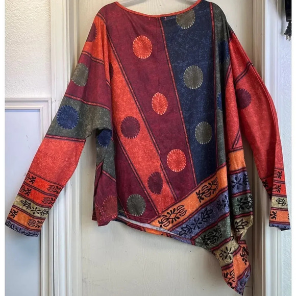 Misslook Womens 2XL Red Colorful Geometric Print Boho Comfort Blouse - Picture 2 of 8